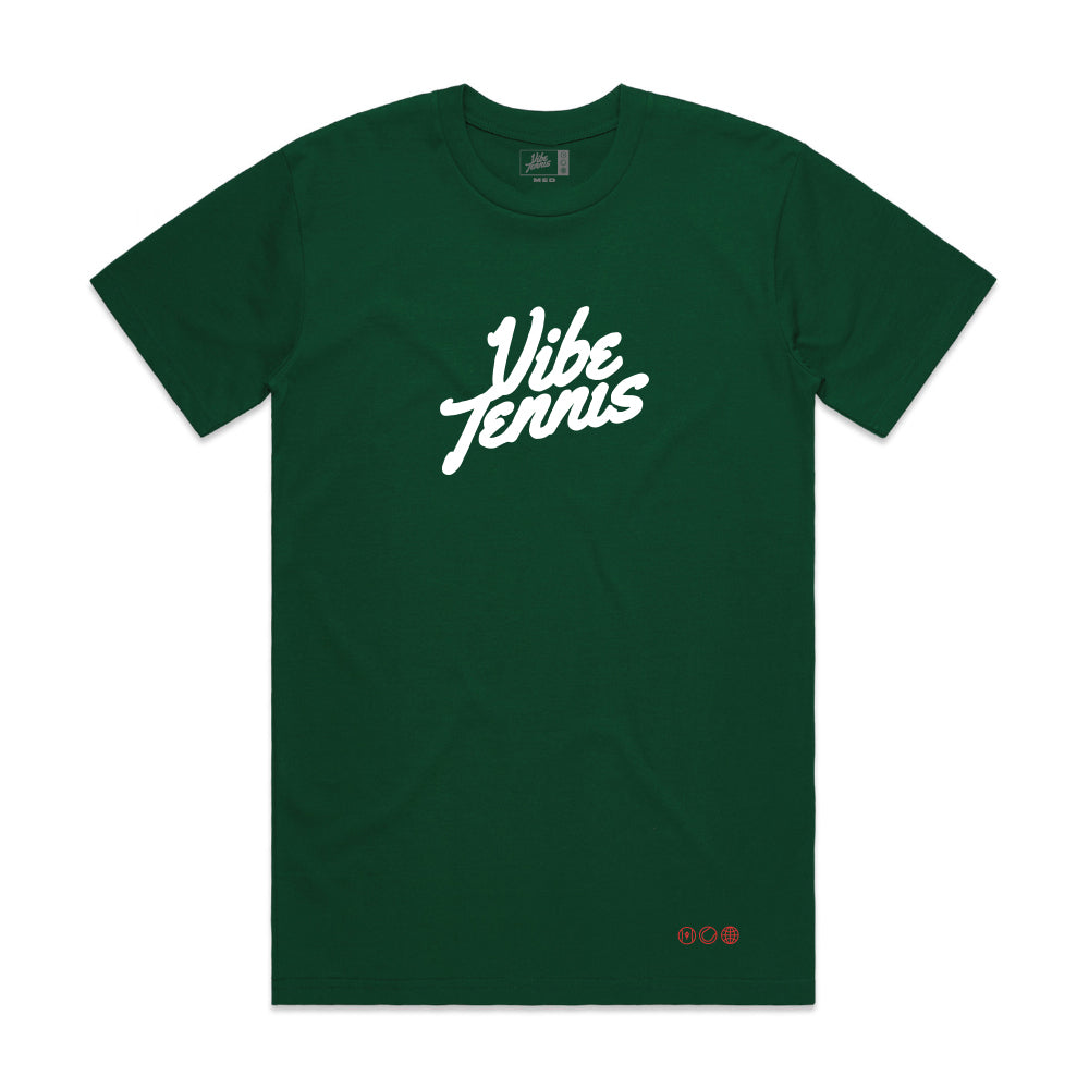 Vibe Tennis Script Logo Tee - Forest Green